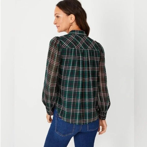 NEW | Ann Taylor Plaid Button Down Shirt – Green with Pink Lines | Size S - Picture 2 of 13